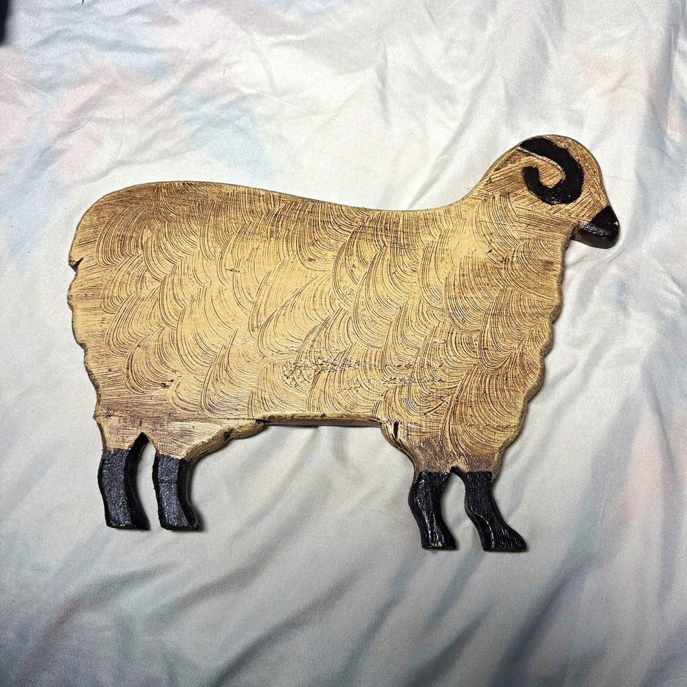 Hand Carved Style Wood Sheep Figurine Decorative Farmhouse Animal Sculpture